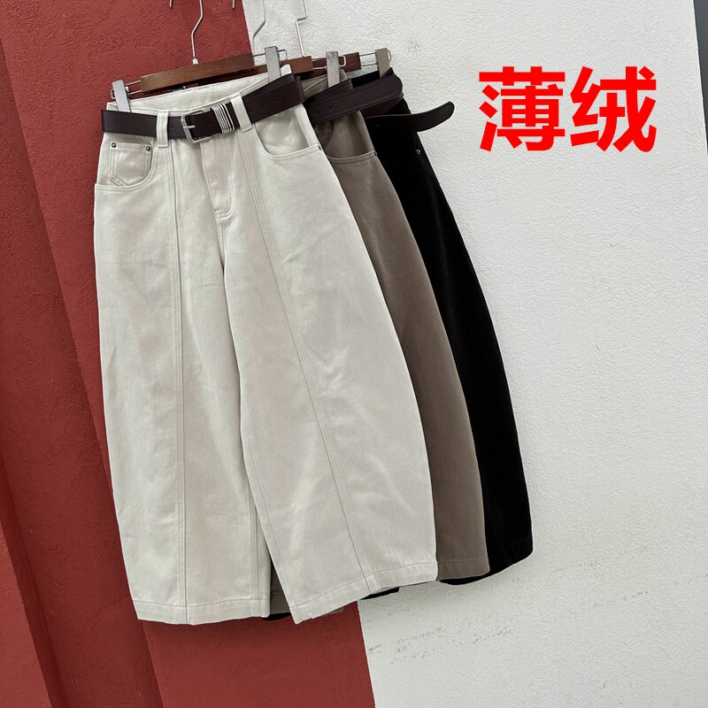 2026秋冬欧货JEANS金蚂蚁26840牛仔裤女薄绒九分裤压线筒裤弯刀裤