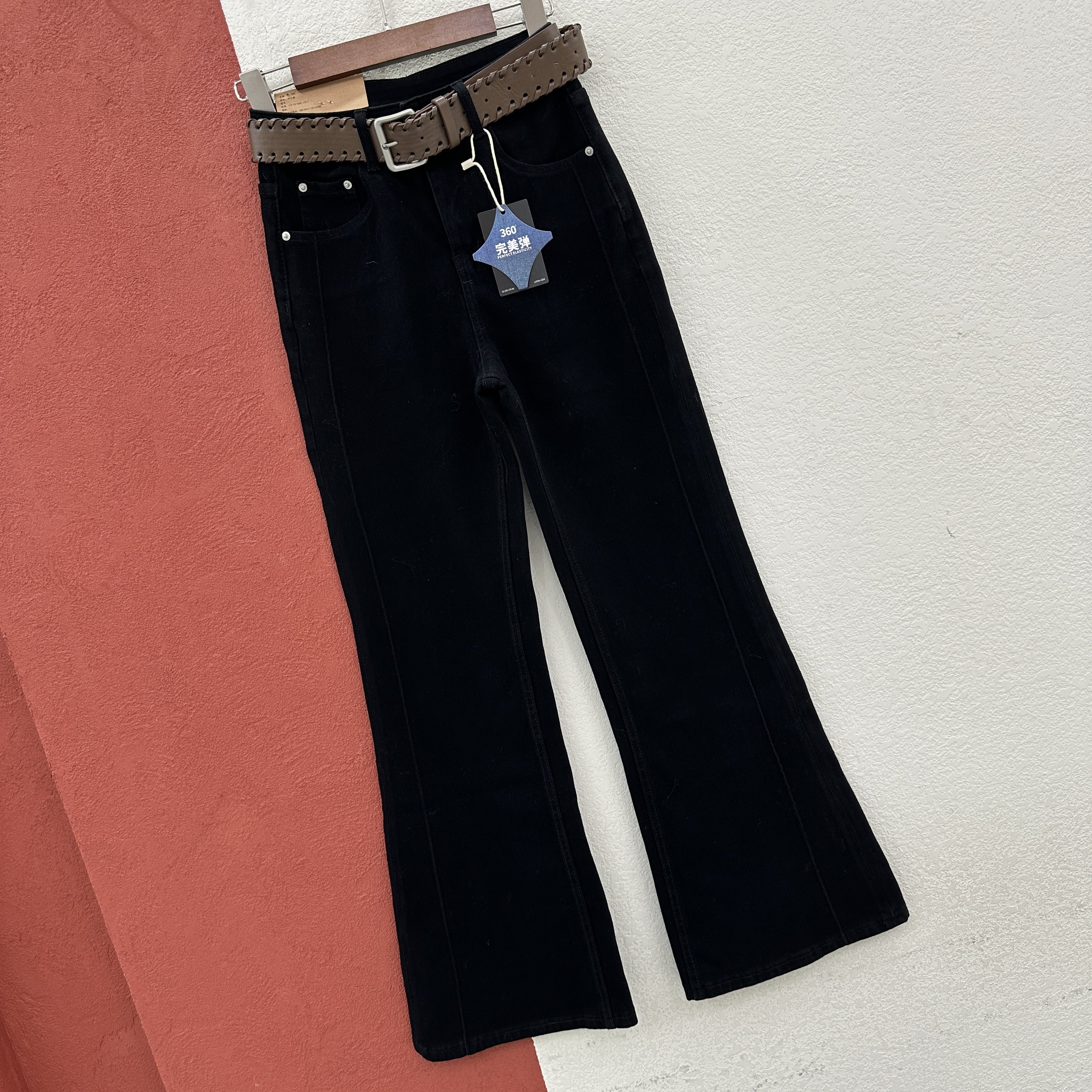 春款HYFS JEANS红提子66050牛仔女黑高腰修身显瘦微喇叭裤马蹄裤