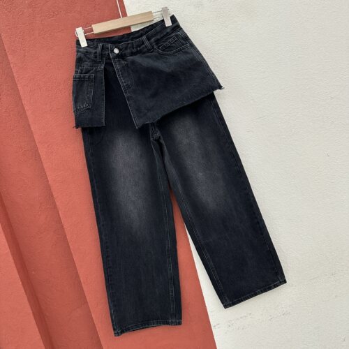 26秋款FASHION JEANS蓝小妞203901牛仔裤女假两件窄版直筒裤屁帘