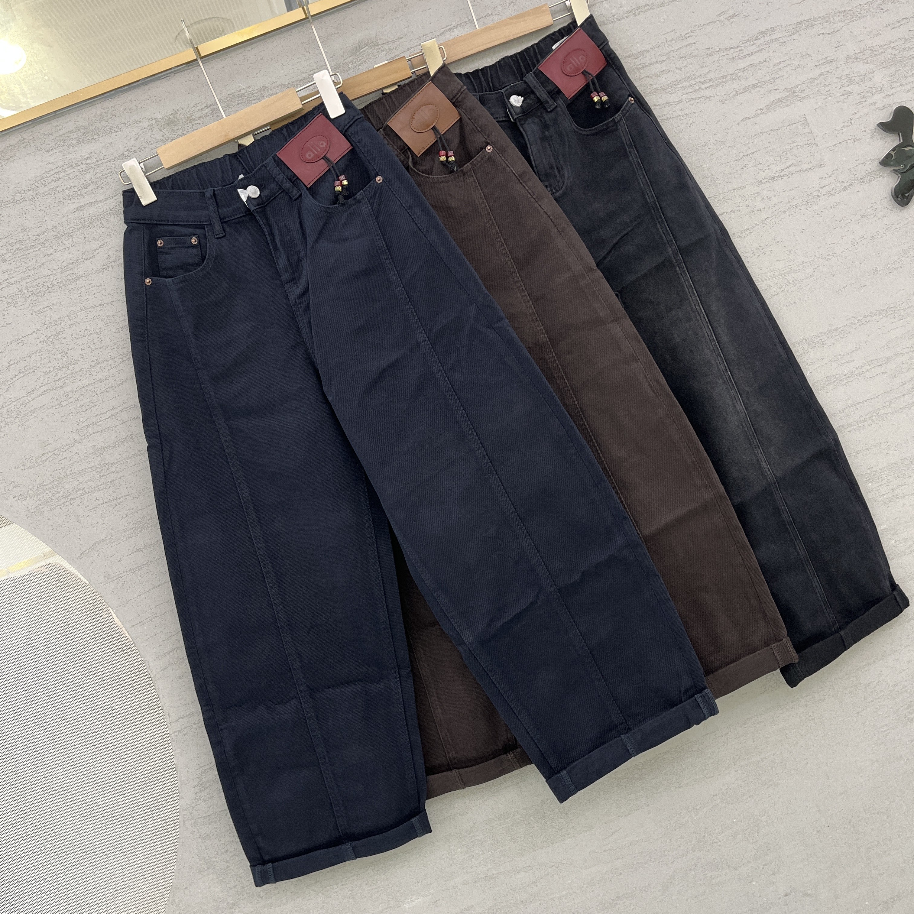 A JEANS阿凡牛5287 5415牛仔裤女皮牌半松紧香蕉裤压线弯刀裤九分