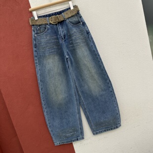 春款JEANS YKK 58339牛仔裤女渐变色高腰显瘦弯刀裤刺绣压线镰刀