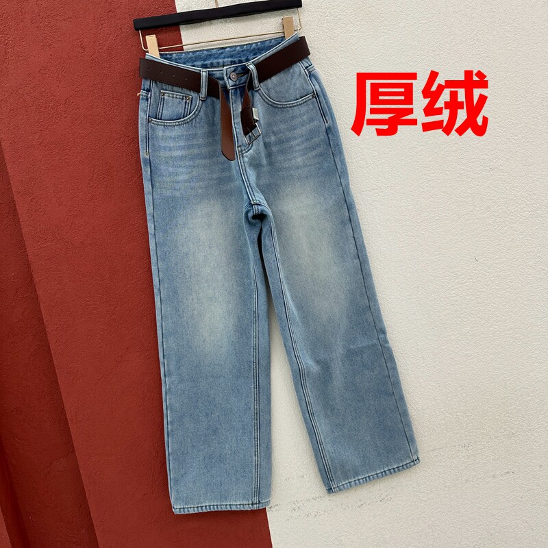 冬季FASHION JEANS哈妮88237牛仔裤女厚绒窄版直筒裤显腿长筷子裤