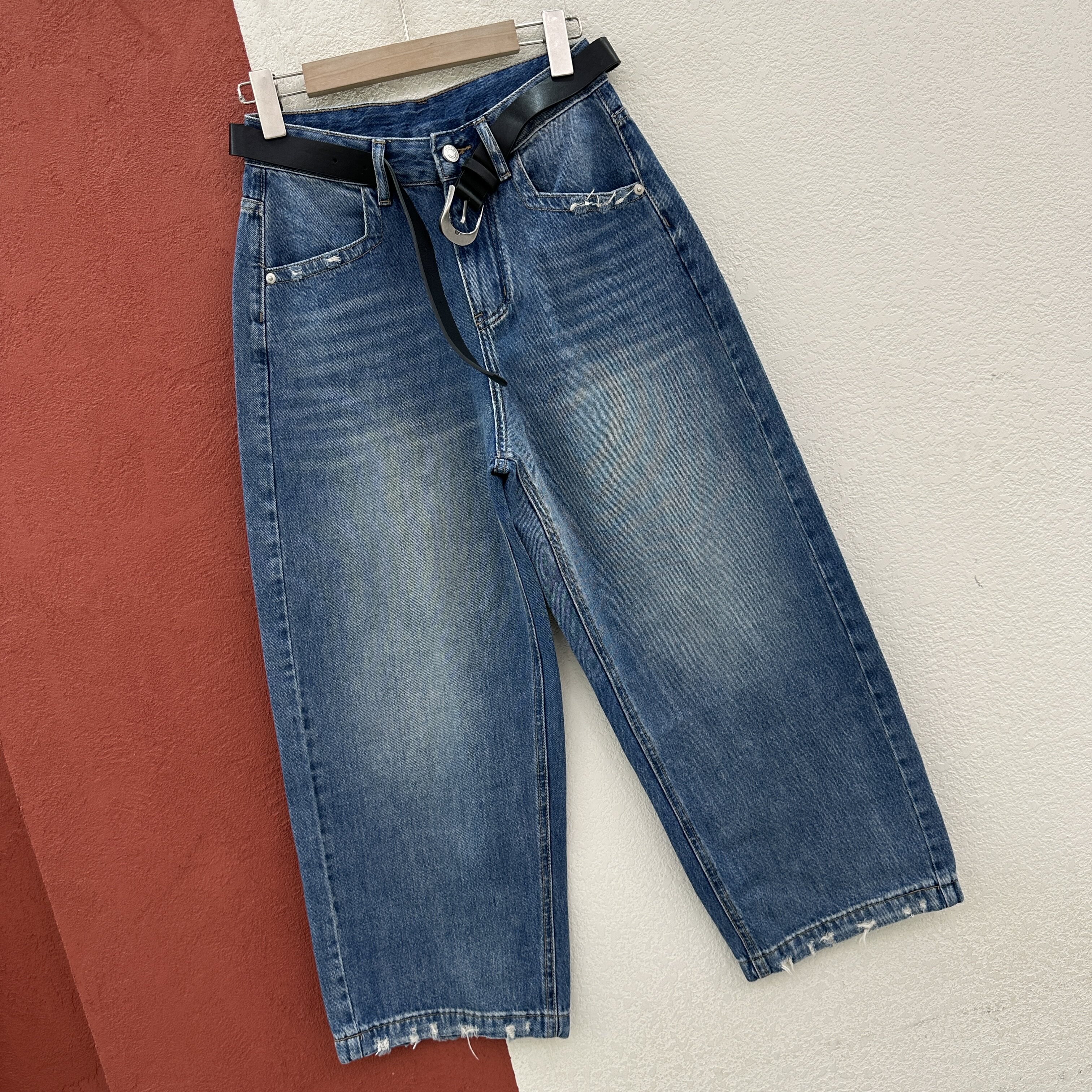 2026春款欧货HYFS JEANS红提子66155牛仔裤女显瘦九分弯刀裤缩脚