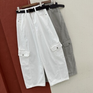 2026春款JEANS港恋68114牛仔工装裤女高腰显瘦大口袋弯刀裤拖地裤