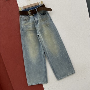 春款JEANS倩小妞佑度19367牛仔裤女高腰显瘦做旧烫钻直筒裤拖地裤