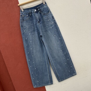 高腰显瘦烫钻定珠直筒拖地长裤 2026春款 女式 JEANS2659牛仔裤 YKK