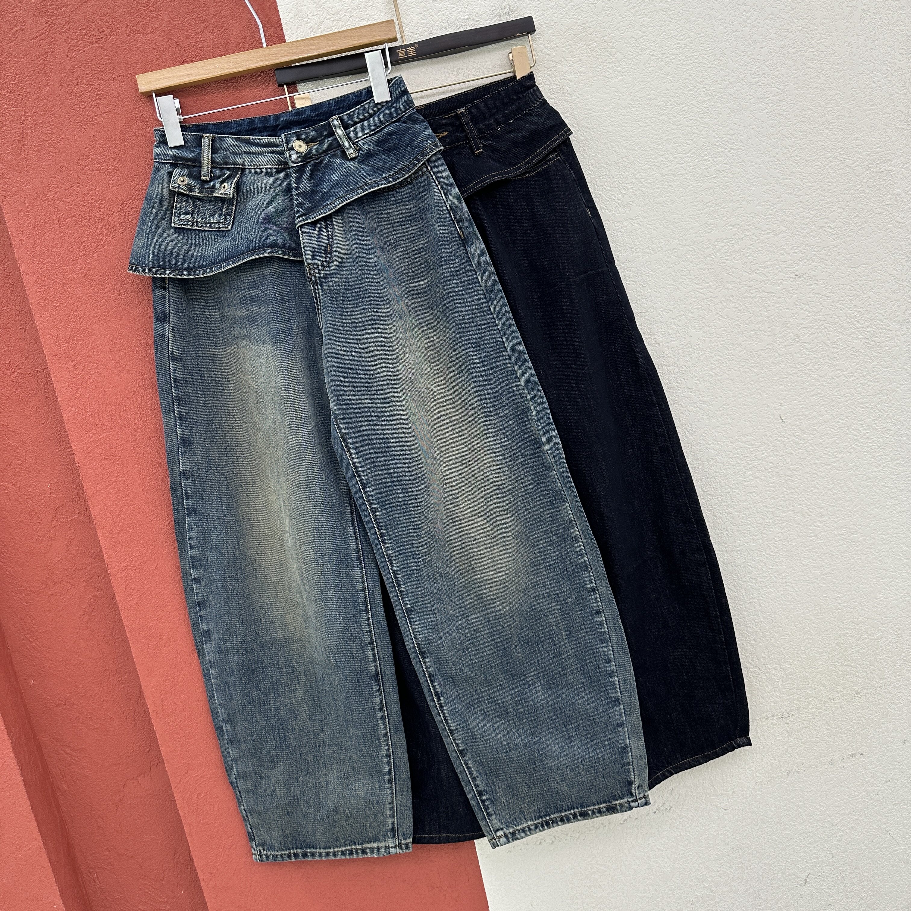 2026秋款JEANS8687 8688牛仔裤女高腰屁帘弯刀裤小个子斜边拖地裤