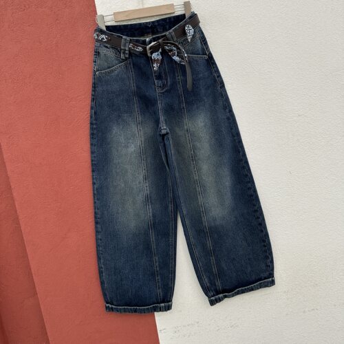 2026秋款CC JEANS2690牛仔裤女高腰腰带丝巾水洗弯刀裤压线香蕉裤