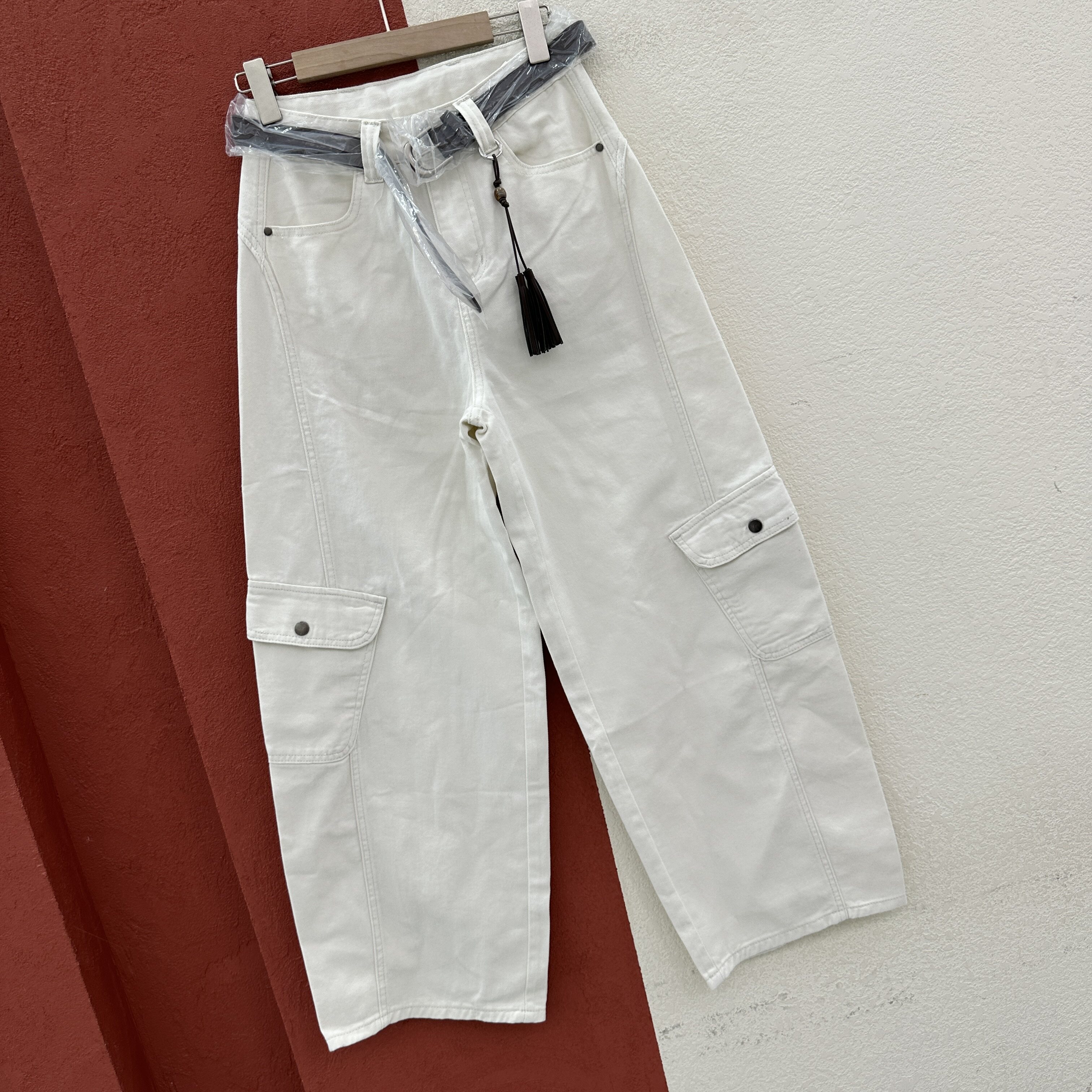 2026春款欧货HYFS JEANS红提子66163牛仔女显瘦拖地裤弯刀工装裤