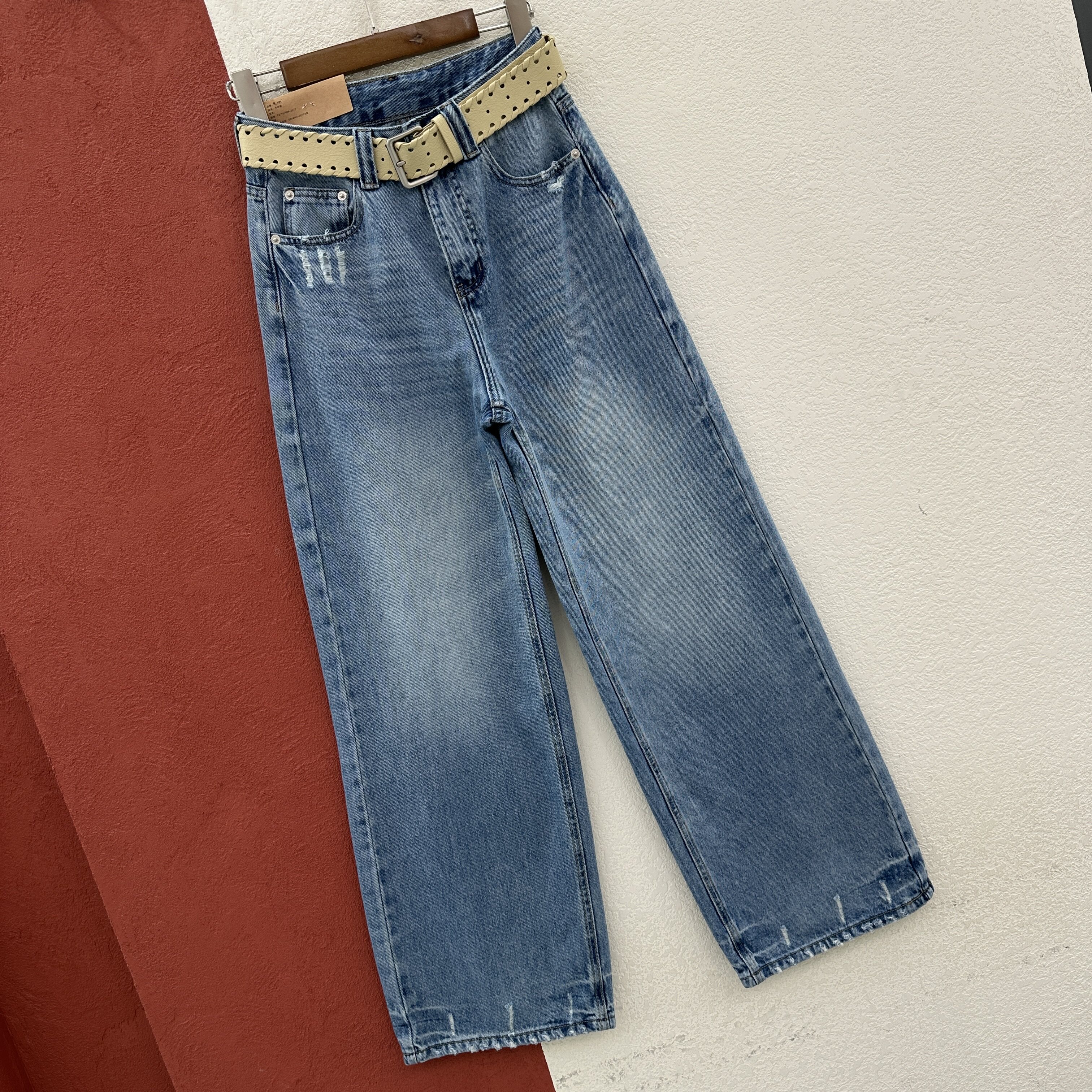 2026春款HYFS JEANS红提子66061牛仔裤女高腰显瘦磨破窄版直筒裤