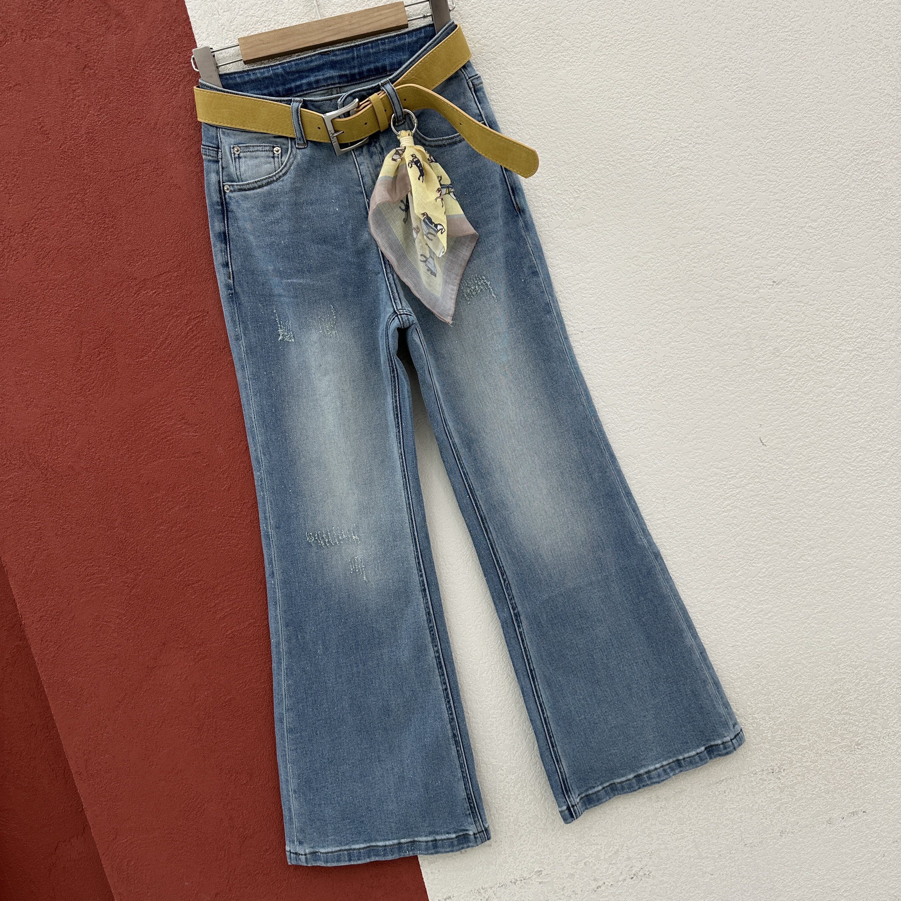 2026春款JEANS韩酷莱66273微喇牛仔裤女式高腰显瘦棉弹喇叭裤长裤