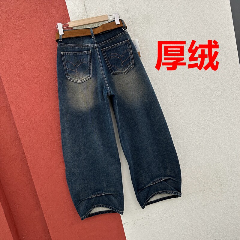 秋冬欧货YAK JEANS阿里莎莎88109牛仔裤女厚绒爱心刺绣缩脚弯刀裤