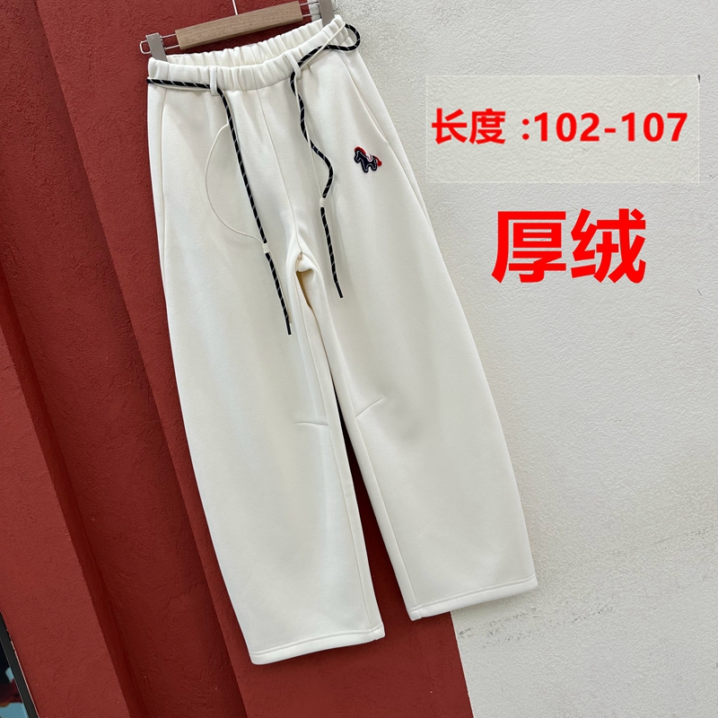 冬季欧洲站酷希莱501米色女宝宝绒休闲卫裤松紧腰马刺厚绒弯刀裤