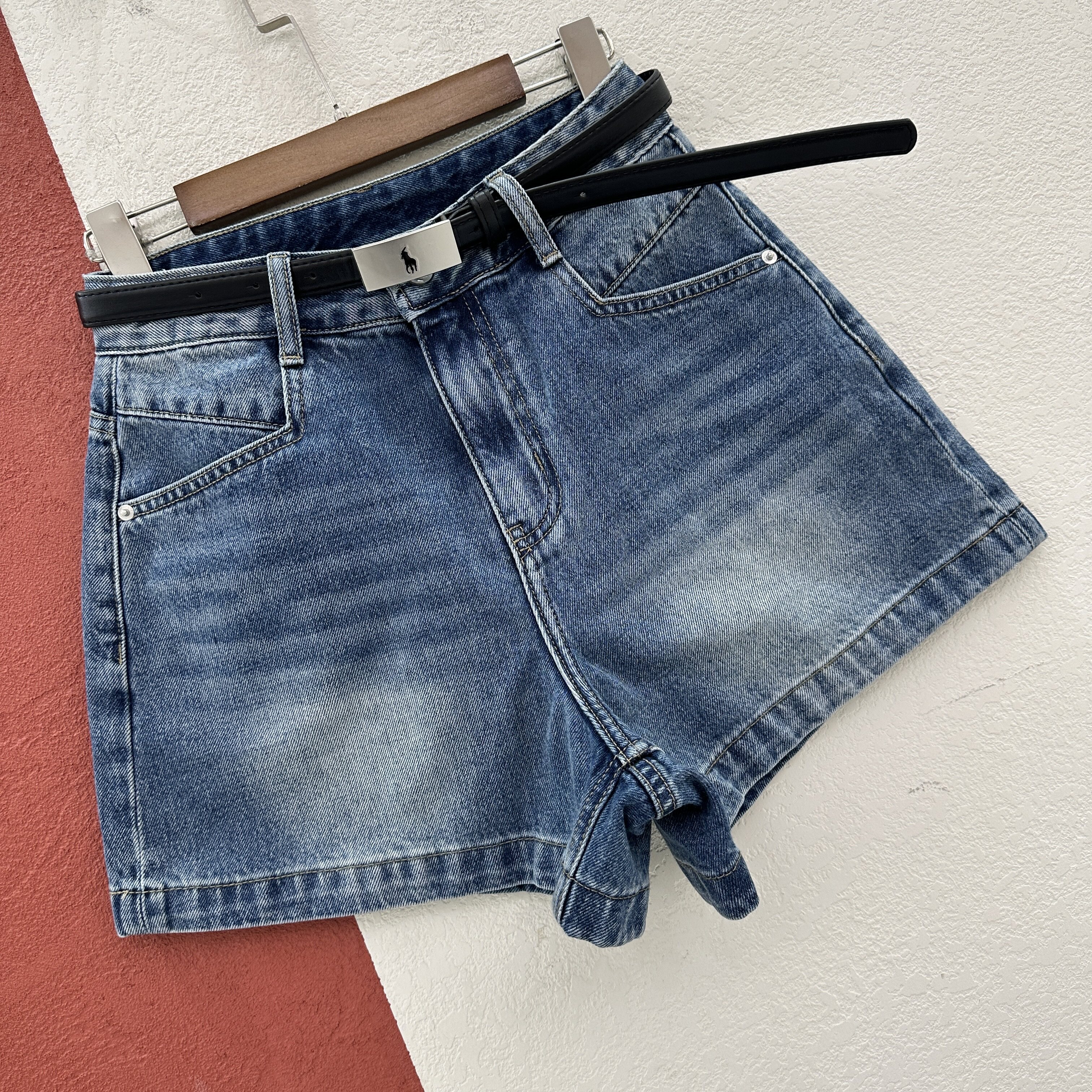 欧货JEANS港恋68275牛仔短裤女夏款高腰宽松显瘦阔腿裤三分热裤