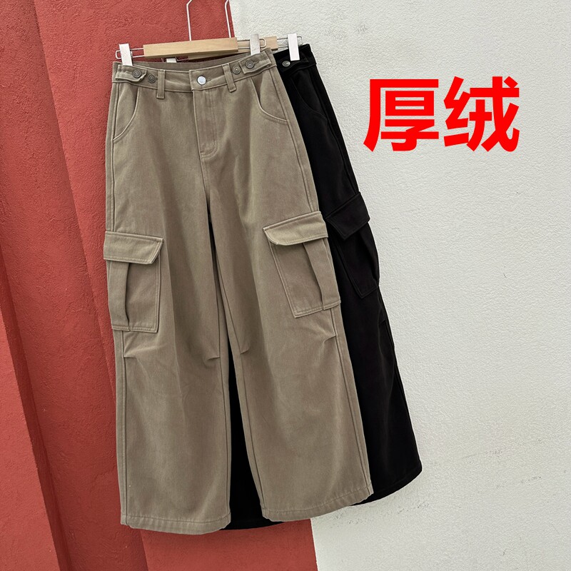 冬季JEANS金蚂蚁26955牛仔裤女复合厚绒工装裤直筒大口袋休闲裤