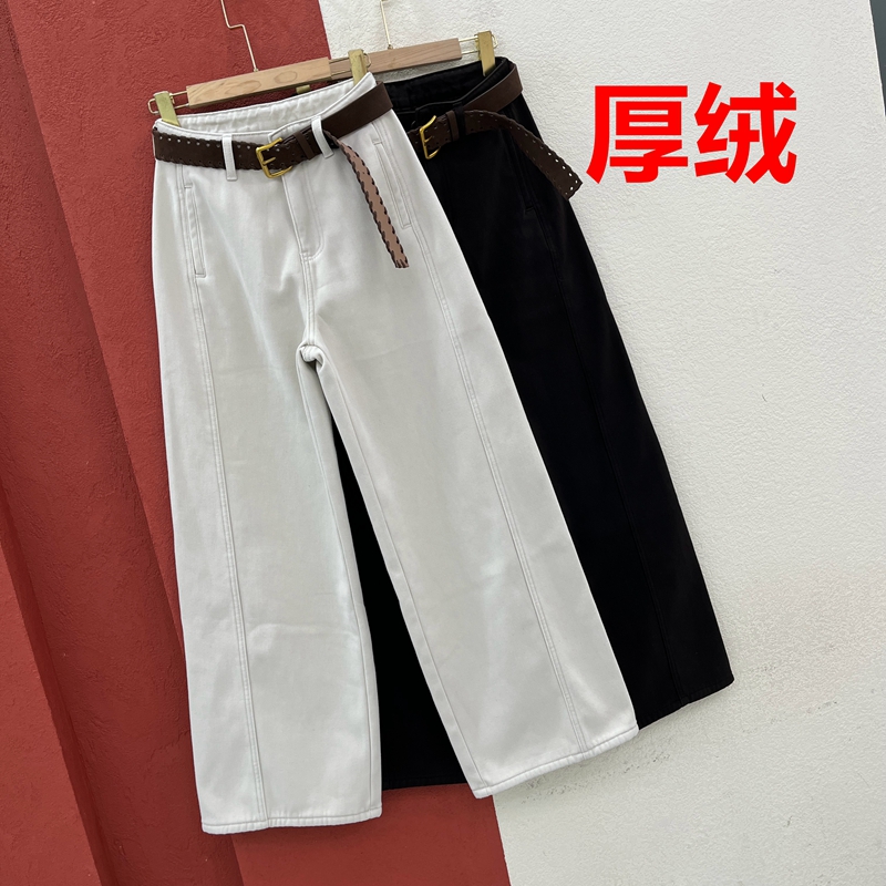 Q FASHION JEANS酷希莱60996 60993牛仔裤女厚绒直筒镰刀裤拖地裤