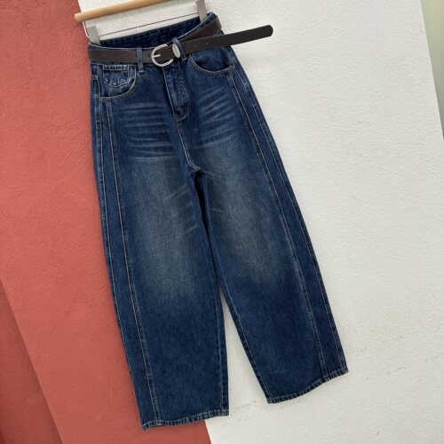 JEANS牛仔裤2026秋款58649显瘦弯刀牛仔裤女高腰刺绣彩线拖地裤