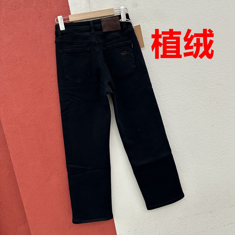 秋冬欧货YAK JEANS阿里莎莎88090植绒牛仔女窄版直筒裤刺绣九分裤