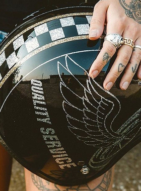 active region经典复古3/4头盔四季摩托车骑行电动车金葱棋盘格