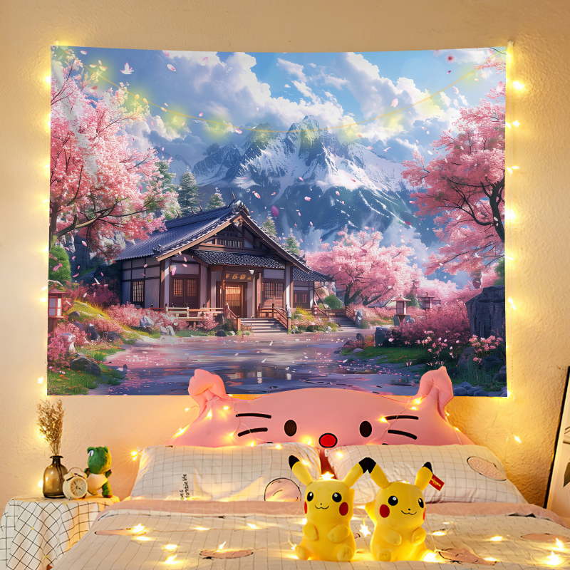 日式唯美小屋ins风背景墙挂布宿舍墙布房间装饰画布卧室床头挂毯图片