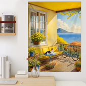 海边风景蓝天ins治愈风直播竖版 饰挂布挂毯 背景布卧室画布客厅装