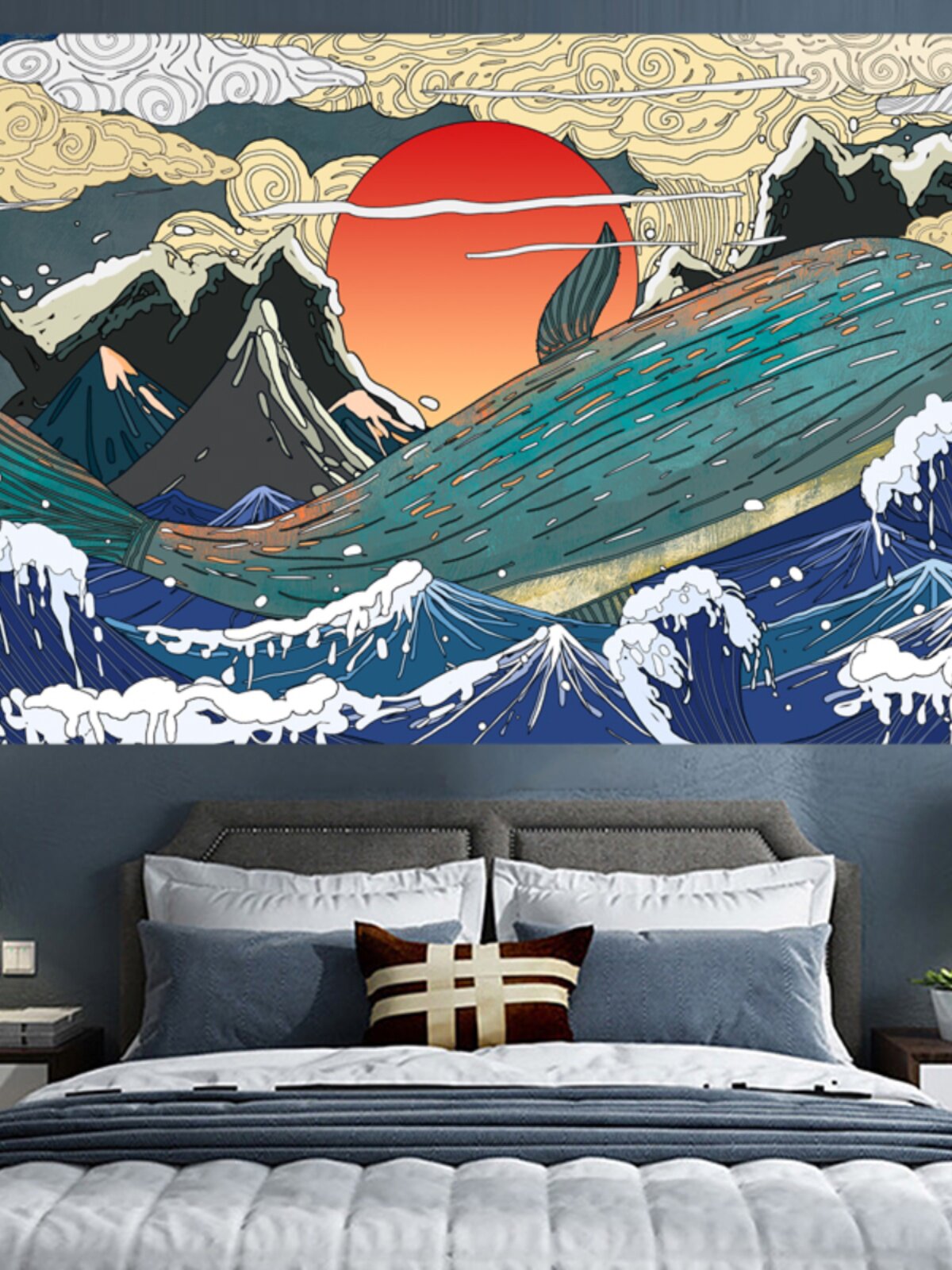 일본 우키요에 천 가나가와 서핑 태피스트리 인 배경 천 스튜디오 룸 침대 옆 장식 벽 천