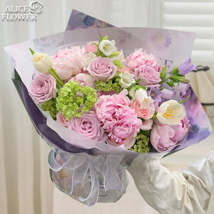 杭州鲜花速递同城芍药花束玫瑰花爱人女友闺蜜生日订花店送花上门