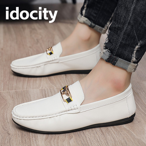 IDOCITY正品豆豆鞋男夏季新款商务休闲皮鞋一脚蹬懒人乐福鞋透气