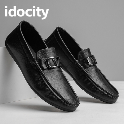 IDOCITY豆豆鞋男2025春季新款男士休闲皮鞋软底透气商务高档男鞋
