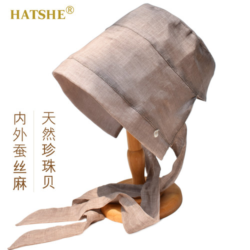 HATSHE蚕丝麻优雅系带遮阳帽飘带