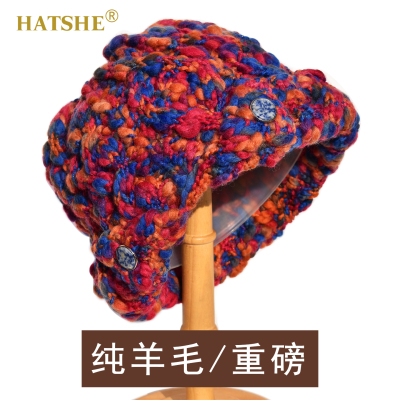 纯羊毛手工毛线护耳保暖帽子