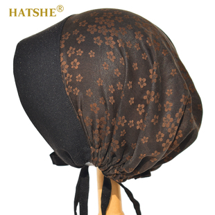 HATSHE原创设计真丝香云纱包头帽抽绳艺术系带头巾四季头饰束发帽