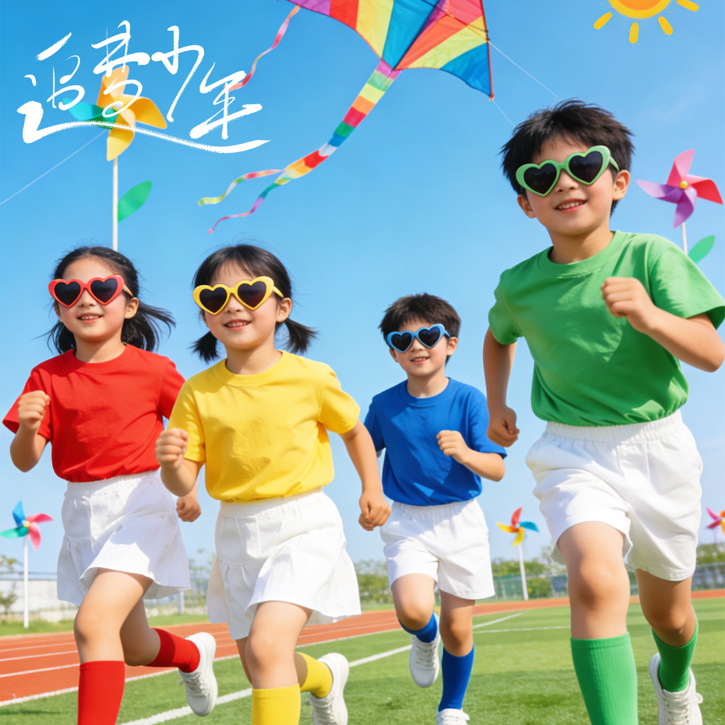 糖果彩色儿童t恤小学生幼儿园运动会班服多巴胺表演服装亲子套装