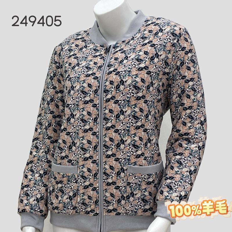 银州羊女士羊毛棉袄拉链款棉衣棒球领圆领宽松舒适外套妈妈249405