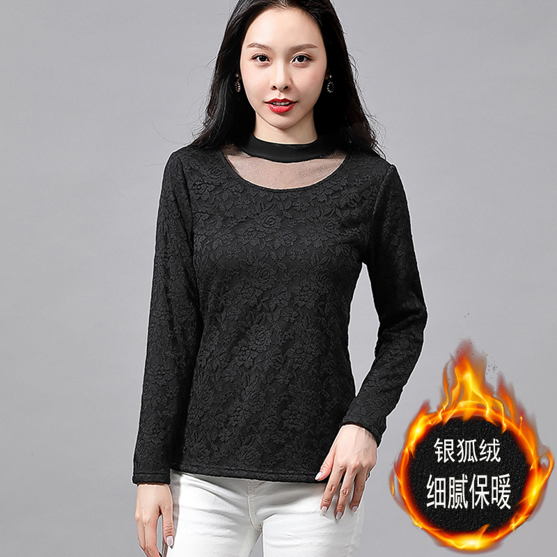 200斤蕾丝打底衫女特大码胖mm秋冬加肥加大中年妈妈显瘦遮肚上衣