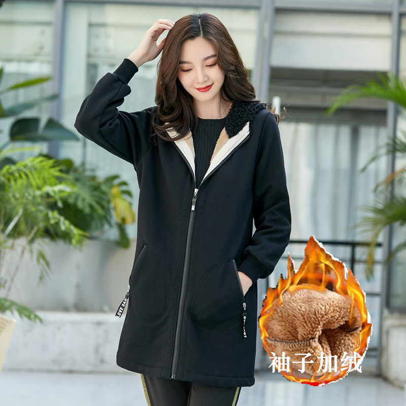 时尚加绒卫衣女胖妹妹显瘦羊羔绒保暖外套200斤胖mm大码宽松棉衣