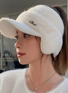 韩国加绒保暖秋冬户外运动帽子高尔夫球帽女空顶帽针织毛线帽护耳