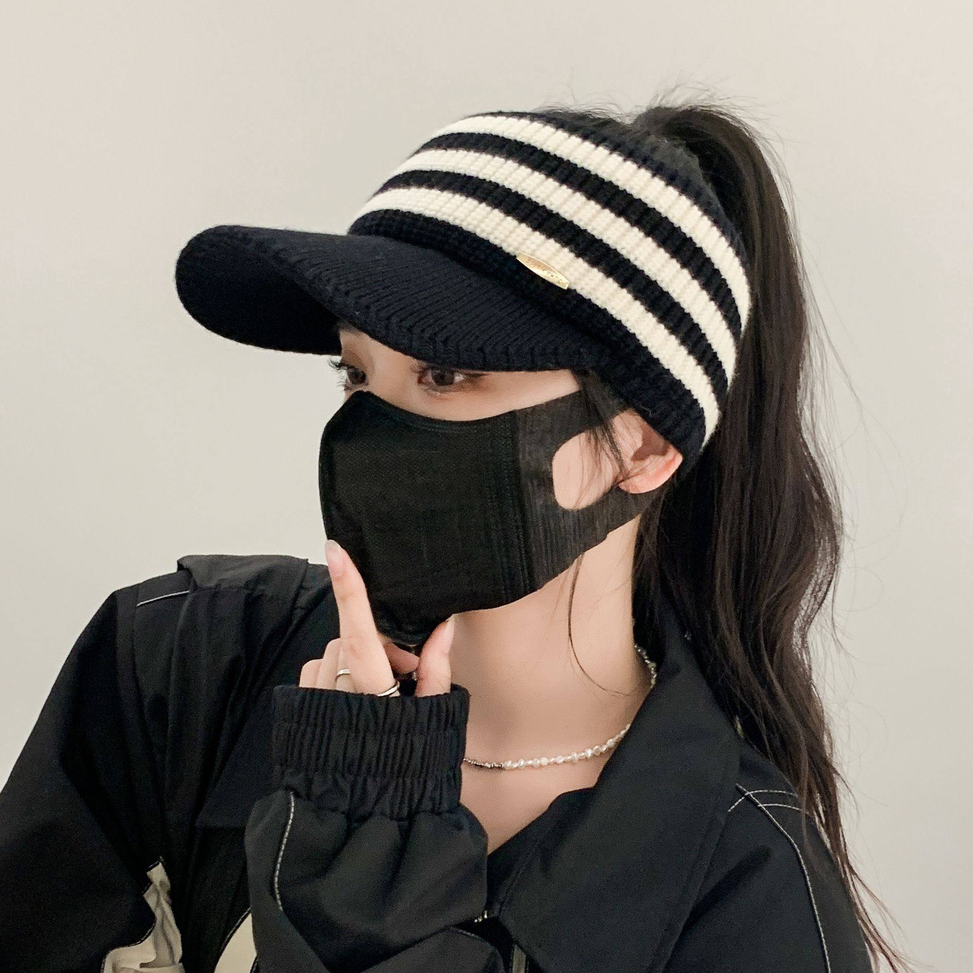 秋季毛线高尔夫帽子女空顶鸭舌帽条纹针织帽韩版显脸小跑步棒球帽,运动/瑜伽/健身/球迷用品,高尔夫球帽,淘宝优惠券,粉丝福利购,淘宝优惠卷