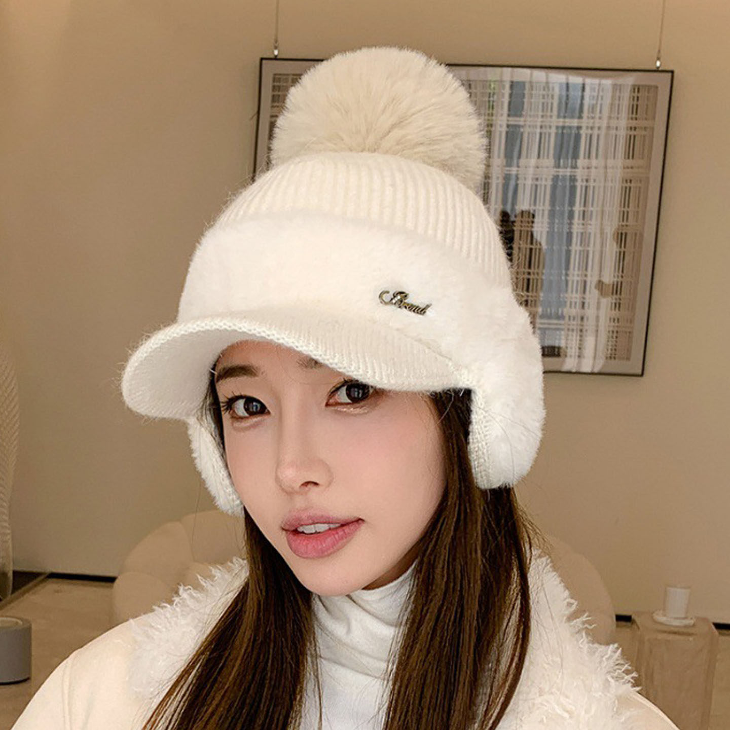 秋冬韩版针织帽子高尔夫球帽女士运动休闲护耳加绒保暖高尔夫用品