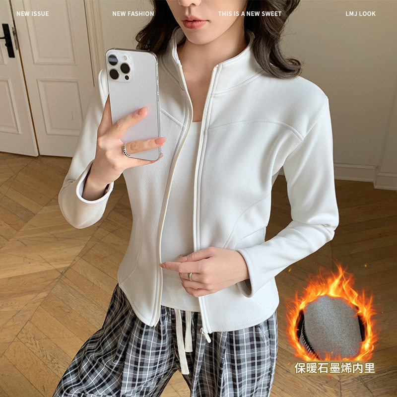 k1991石墨烯立领加绒瑜伽服外套女士秋冬季修身拉链运动保暖上衣