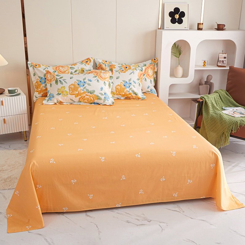 小清新全棉床单单件桔黄南瓜黄白色印花纯棉宿舍单人被单双人炕单