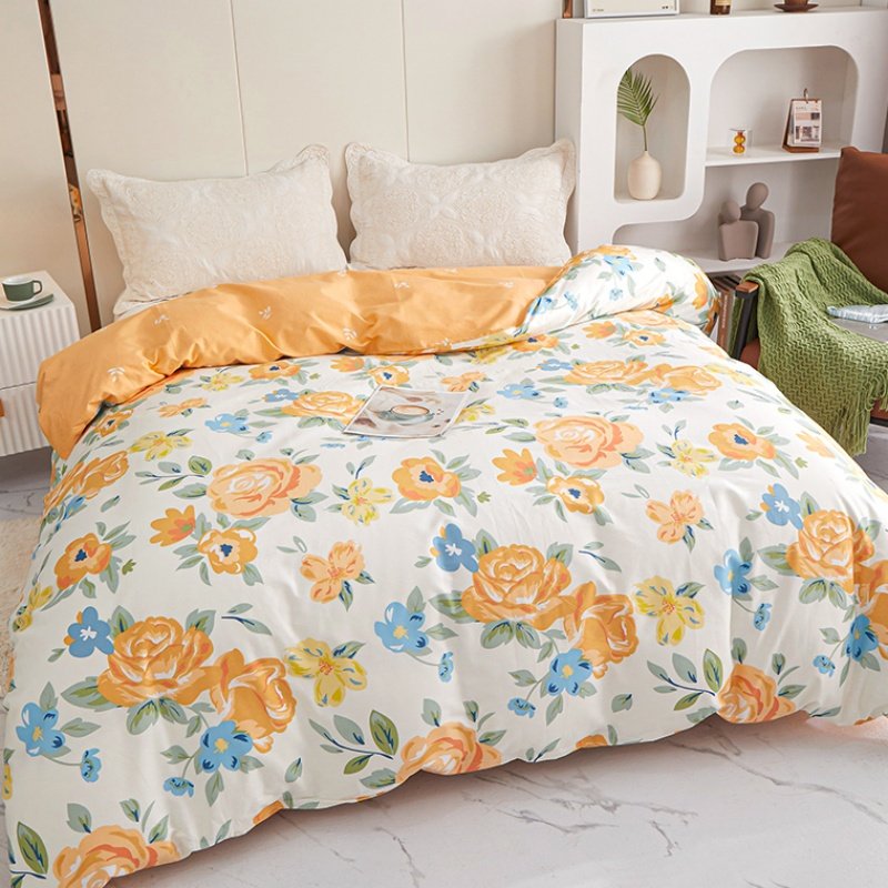 西式田园纯棉斜纹单件被套深黄浅绿米色印花全棉被罩单人150*200