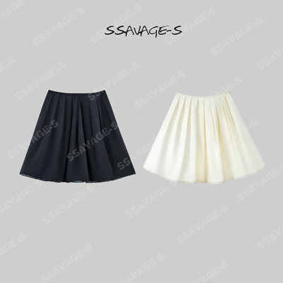 SSAVAGE女装黑色蕾丝边A字半身裙