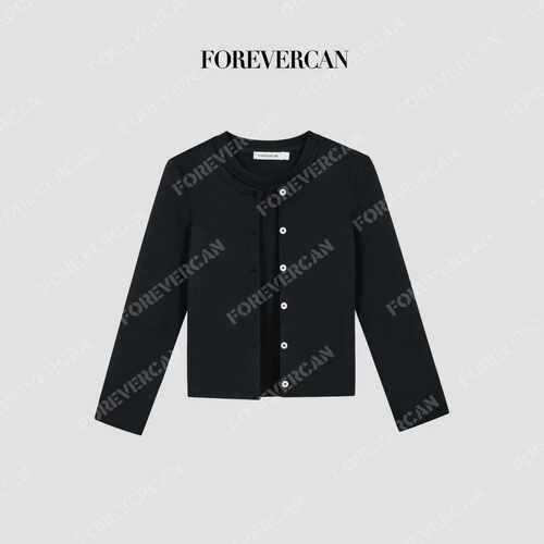 CAN极简纯色百搭假两件开衫上衣