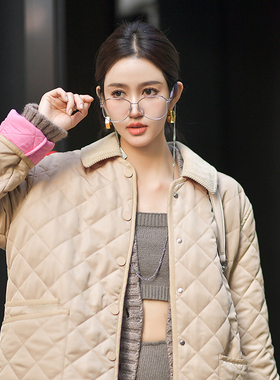 Forevercan2022秋冬代gou都难抢的B家菱格黄金小棉袄棉服双面穿女