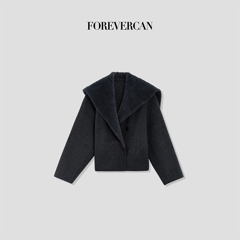 [现货]Forevercan女装新款"京华烟云"高比例美丽诺羊毛呢翻领外套