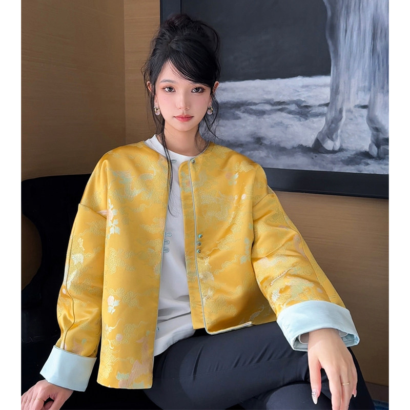 Forevercan女装2024春夏新款高级感汉服新中式百搭龙腾烫金外套,女装/女士精品,汉服上装,淘宝优惠券,粉丝福利购,淘宝优惠卷