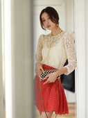 减龄两件套装 CAN夏季 重工蕾丝上衣 高腰半身裙时尚 新款 法式
