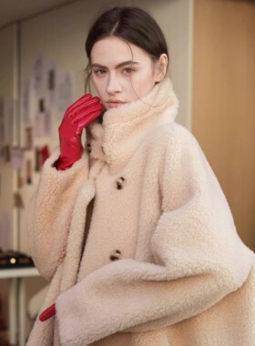 CAN 12/29 “邦尼熊”100澳洲小羔羊双面穿茧型大衣皮草外套