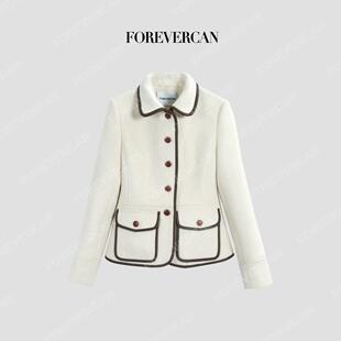 Forevercan女装“伊菲尔”立裁天丝羊毛呢修身掐腰外套